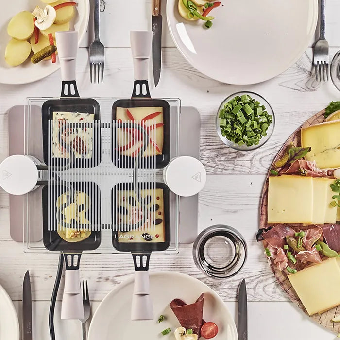 Appareil à raclette Lagrange Transparence Minéral 4 pers – 600 W, plateaux verre & maintien au chaud