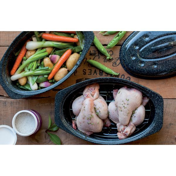 Cocotte Roaster Warmcook ovale – acier carbone émaillé céramique, cuisson sans matière grasse