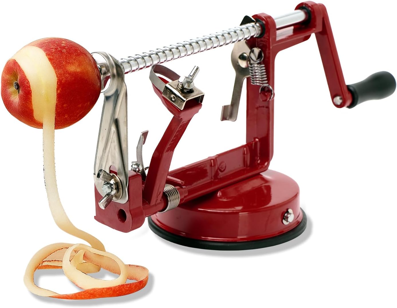 Pèle‑pomme Baumalu inox à ventouse – Épluche‑évide‑coupe fruits en un geste