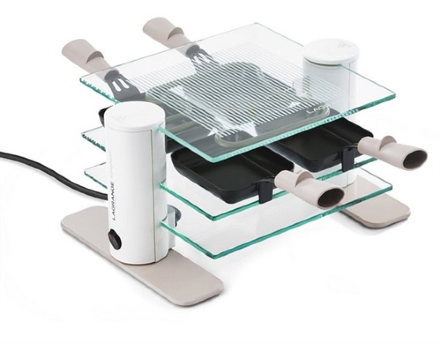 Appareil à raclette Lagrange Transparence Minéral 4 pers – 600 W, plateaux verre & maintien au chaud
