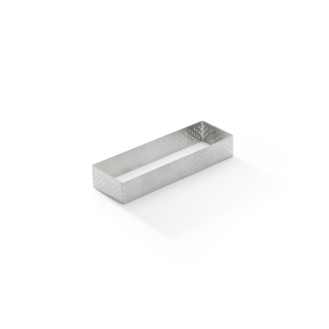 Cercle à tarte rectangle perforé De Buyer Valrhona – Inox 18/10, cuisson uniforme, démoulage précis