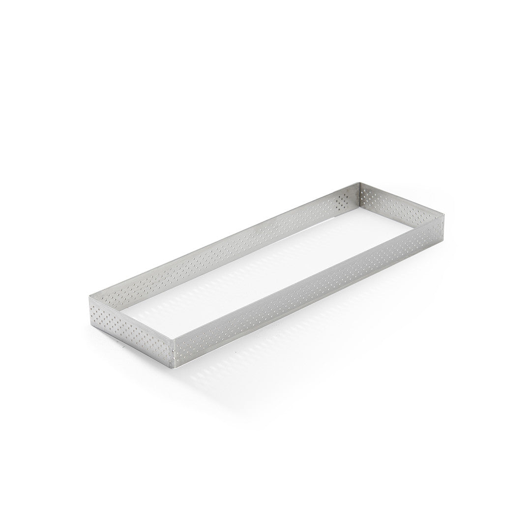 Cercle à tarte rectangle perforé De Buyer Valrhona – Inox 18/10, cuisson uniforme, démoulage précis