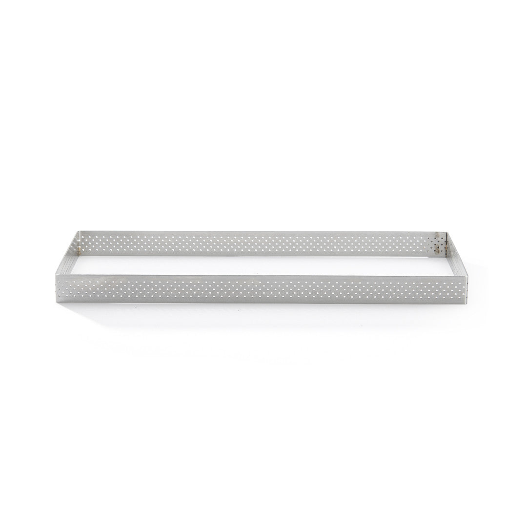Cercle à tarte rectangle perforé De Buyer Valrhona – Inox 18/10, cuisson uniforme, démoulage précis