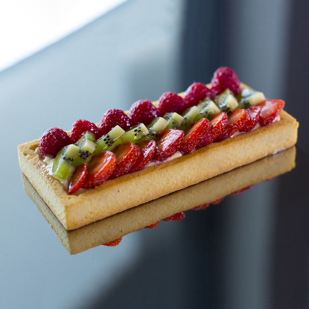 Cercle à tarte rectangle perforé De Buyer Valrhona – Inox 18/10, cuisson uniforme, démoulage précis