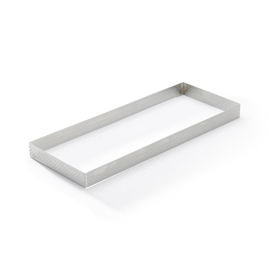Cercle à tarte rectangle perforé De Buyer Valrhona – Inox 18/10, cuisson uniforme, démoulage précis